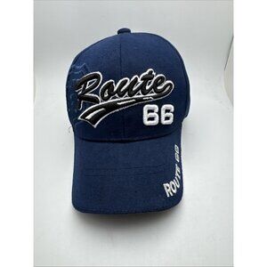 Route 66 Baseball Hat Cap Embroidered Men's Hook & Loop Blue